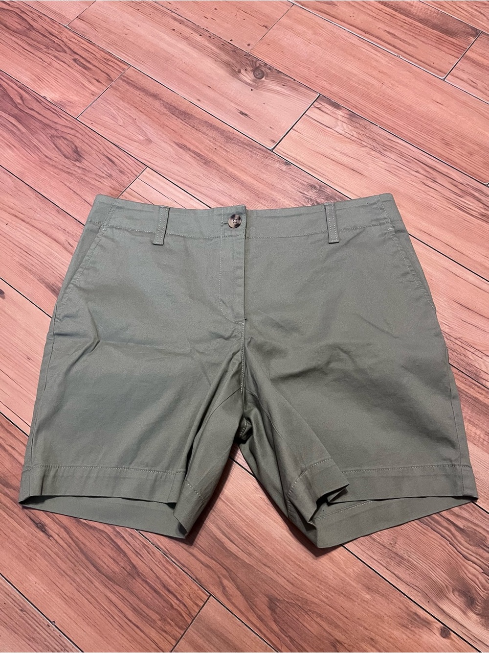 Talbots Olive Green Flat-Front Cotton Blend Shorts